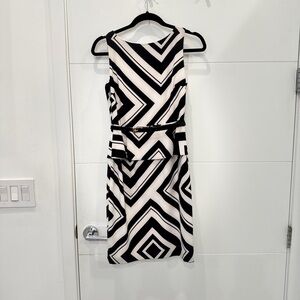 Cache Geometric Black and White Midi Dress